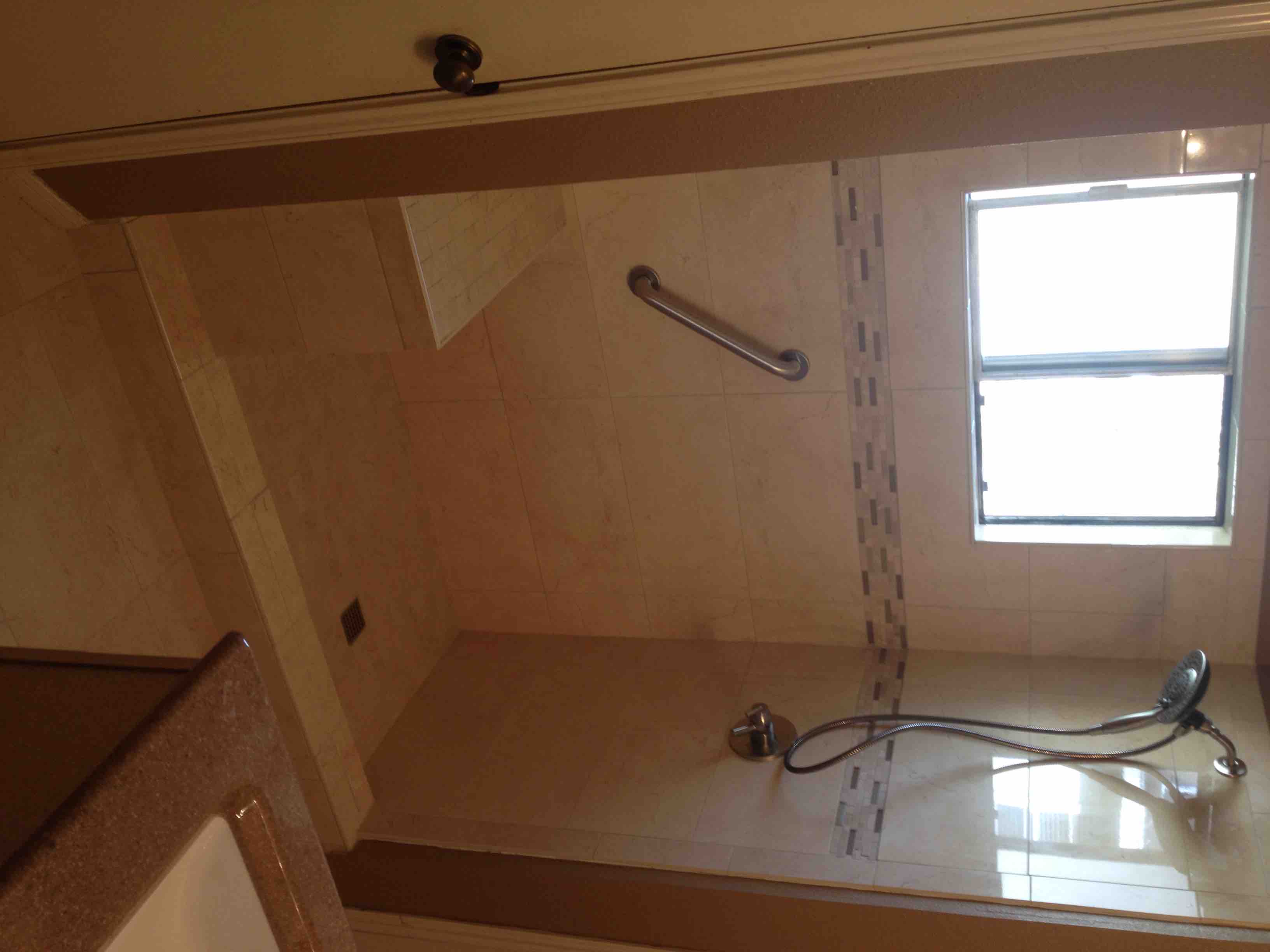 1 Custom Tile Shower with Grab Bar and Tile Seat
